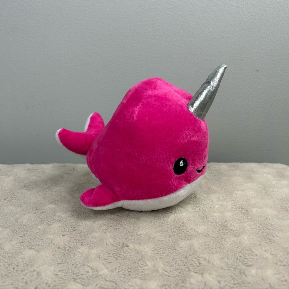 Rinco Pink Narwhal Plush Stuffed Animal Toy White Silver Horn Sea Unicorn